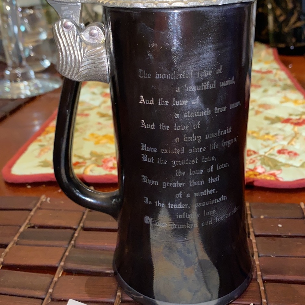 Princess House Black Glass Lidded Stein Precious Metal - Picture 4 of 5